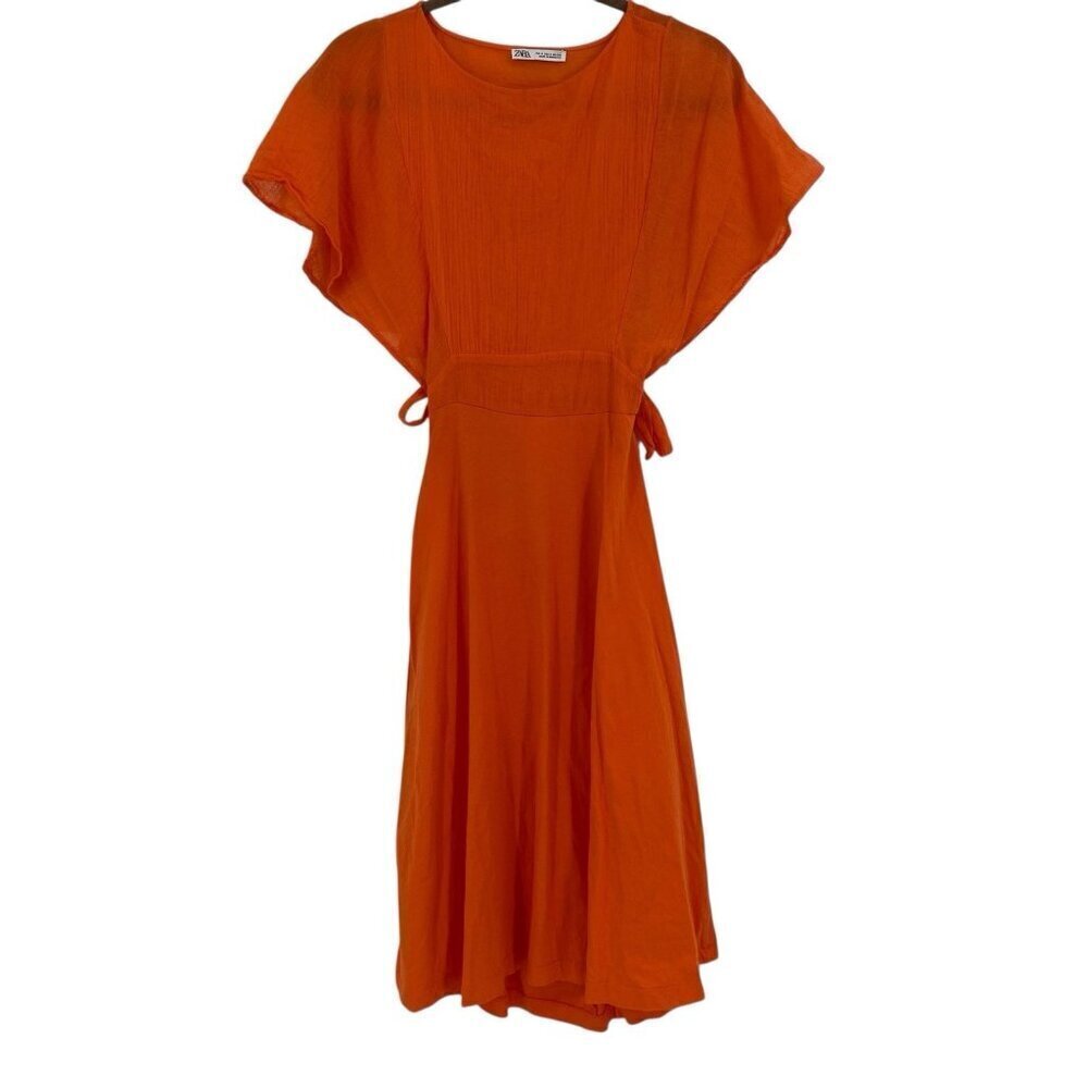 Zara Size Small Orange Cotton Open Back Dress Boho Contemporary Gauze